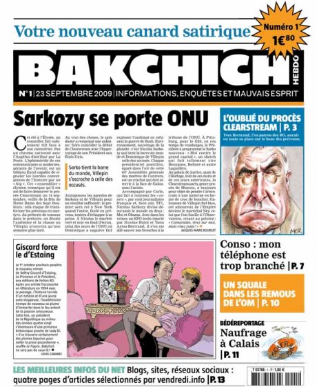 Bakchich Hebdo 1, la une - JPG - 82 ko